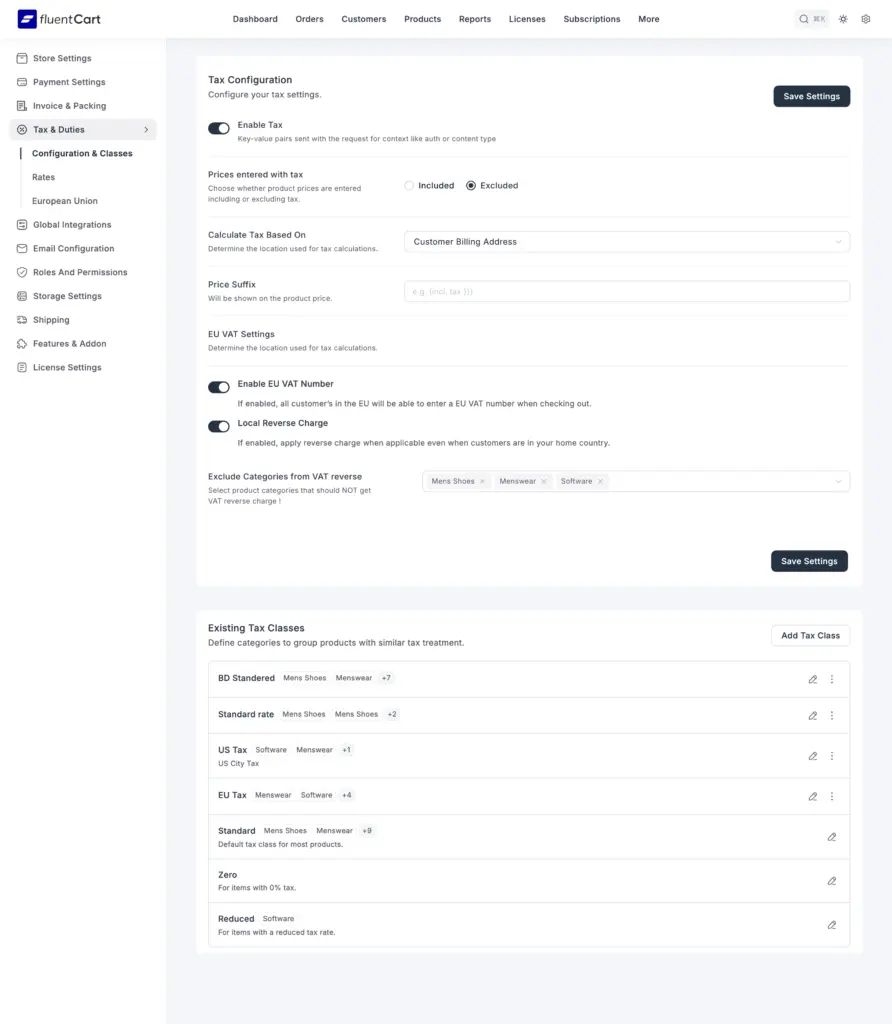 FluentCart Tax Dashboard