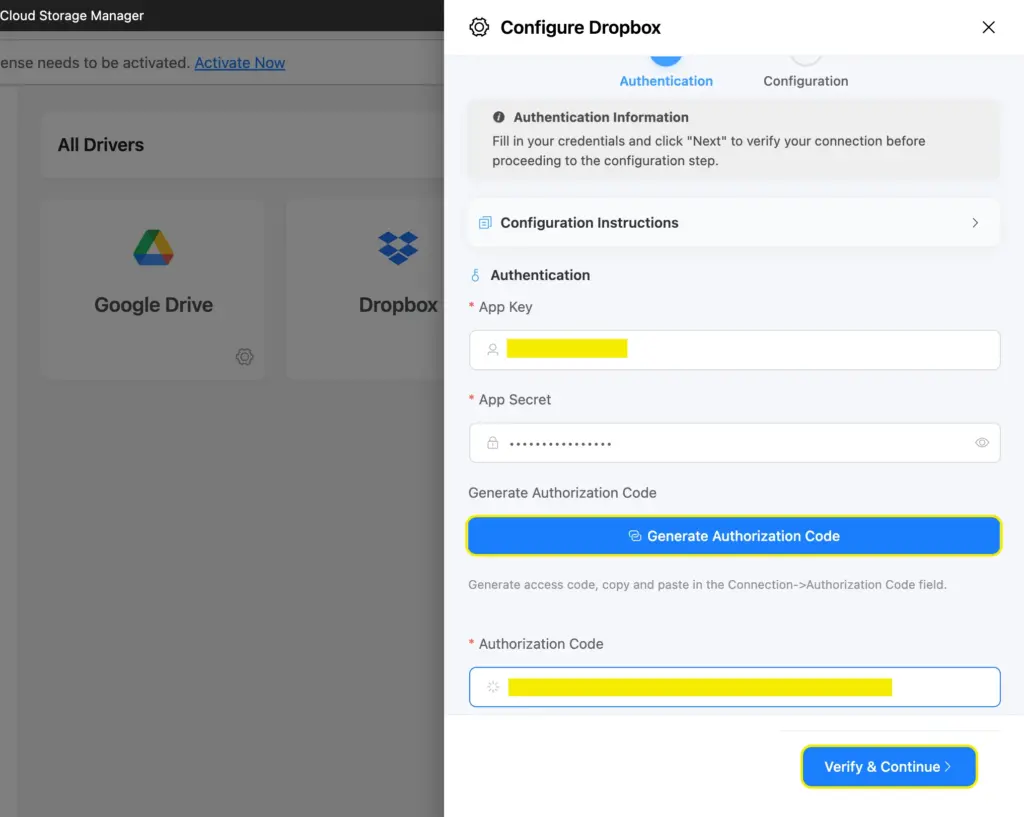 Authorize dropbox for Fluent Forms using API