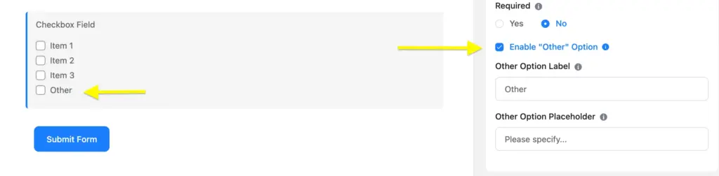 Checkbox input field Editor Fluent Forms 60825