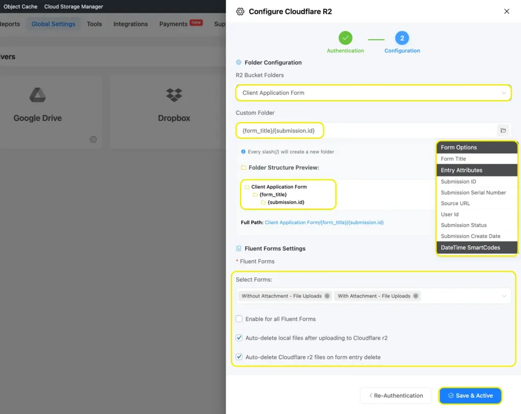 Cloudflare R2 configuration for Fluent Forms