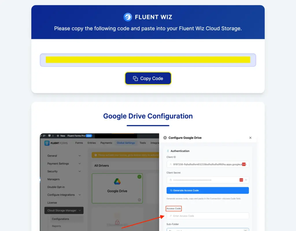 Copy the access code