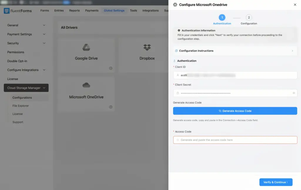 Enter your Client ID and Client Secret