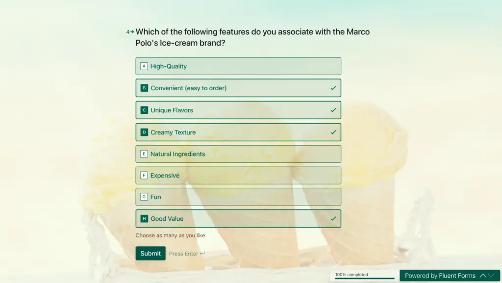 Fluent Forms conversational form preview