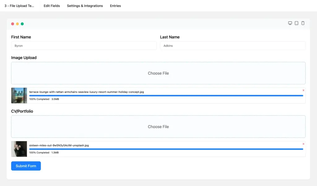 Form submission with File uploads