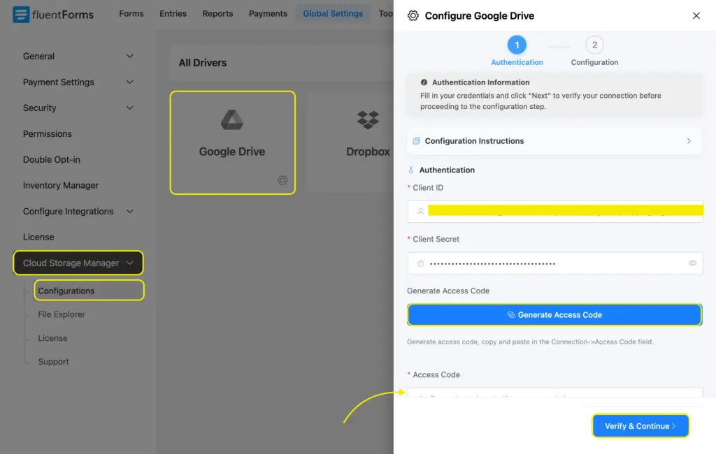 Generate Access Code using Client ID and Secret