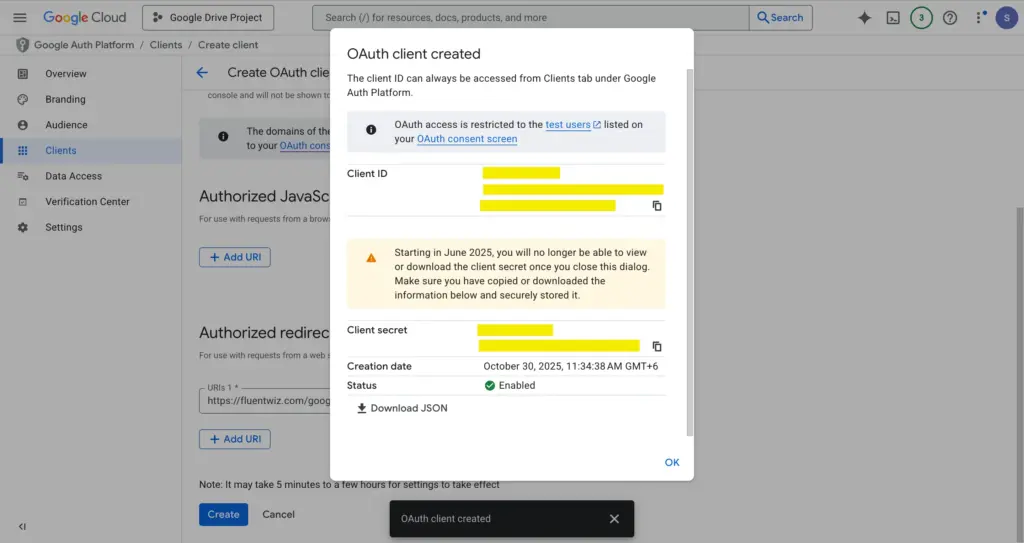 Safely store your Client ID and Secret
