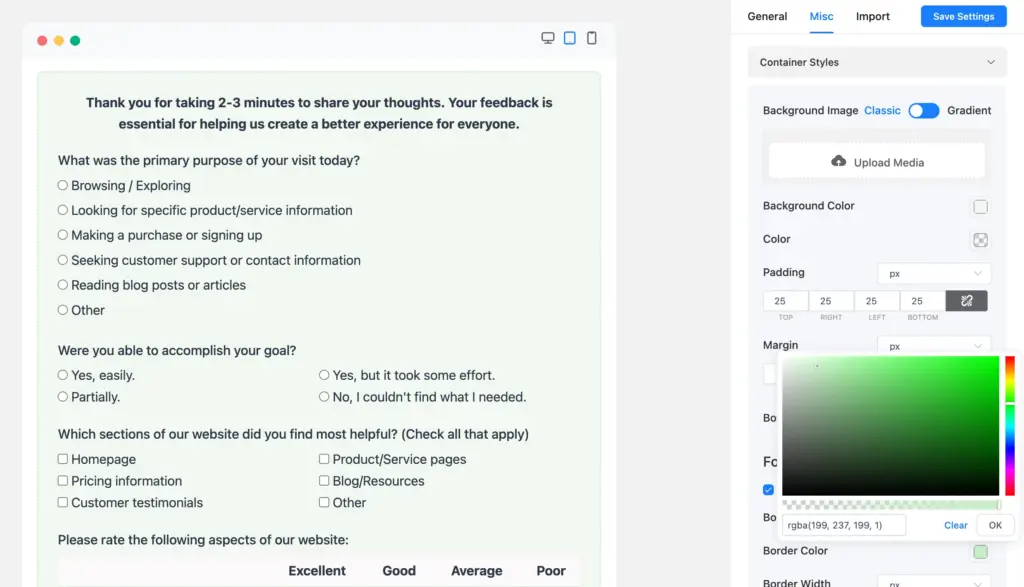 Style your feedback form with Fluent Forms' advanced visual styler