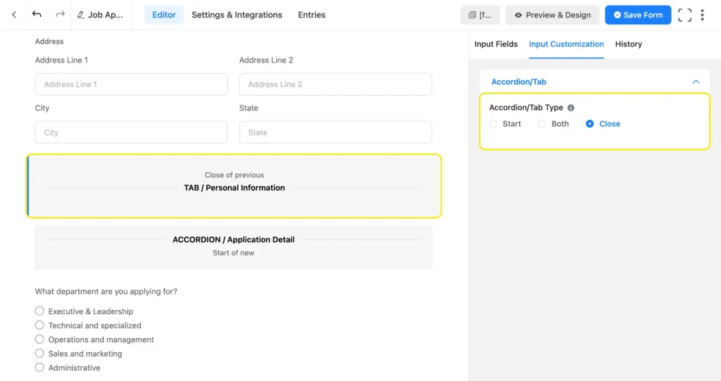 accordion section closing tag
