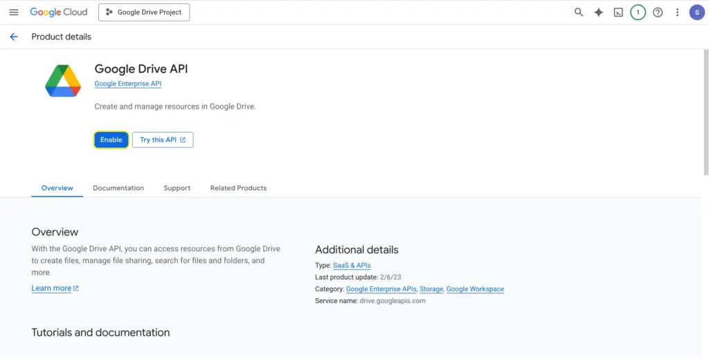 activate the Google Drive API