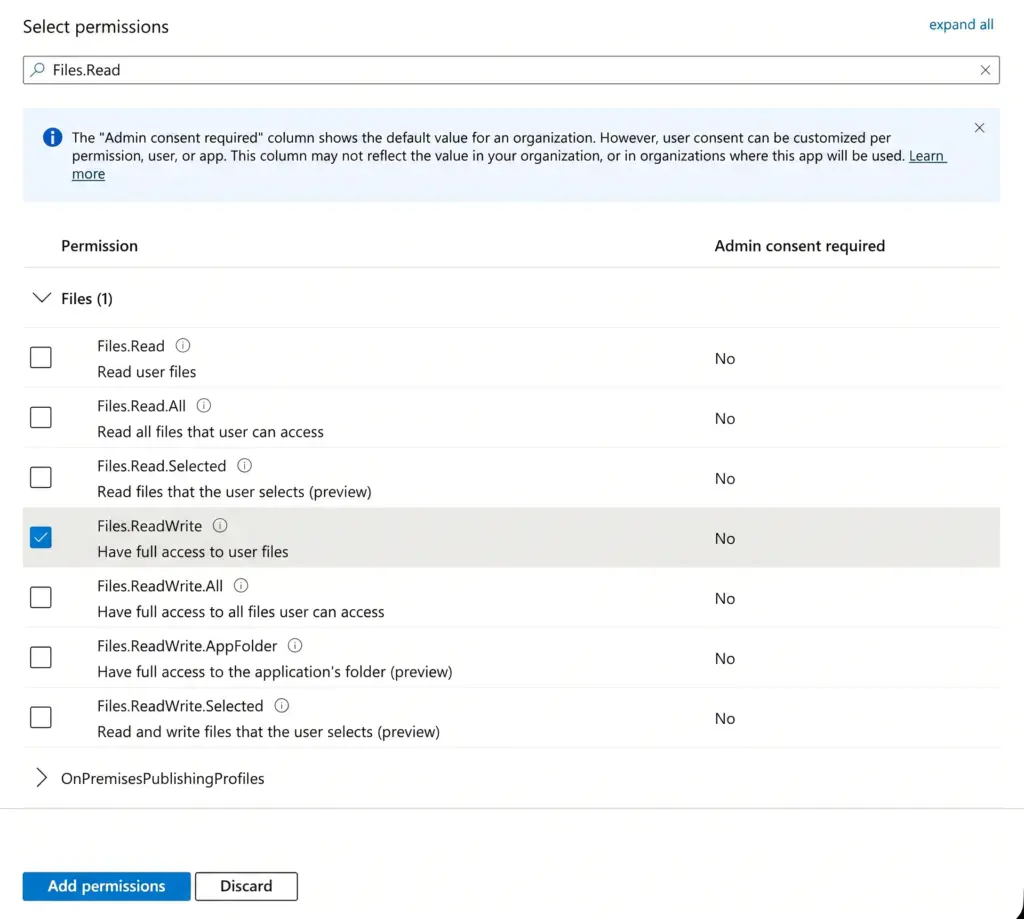 add API permissions