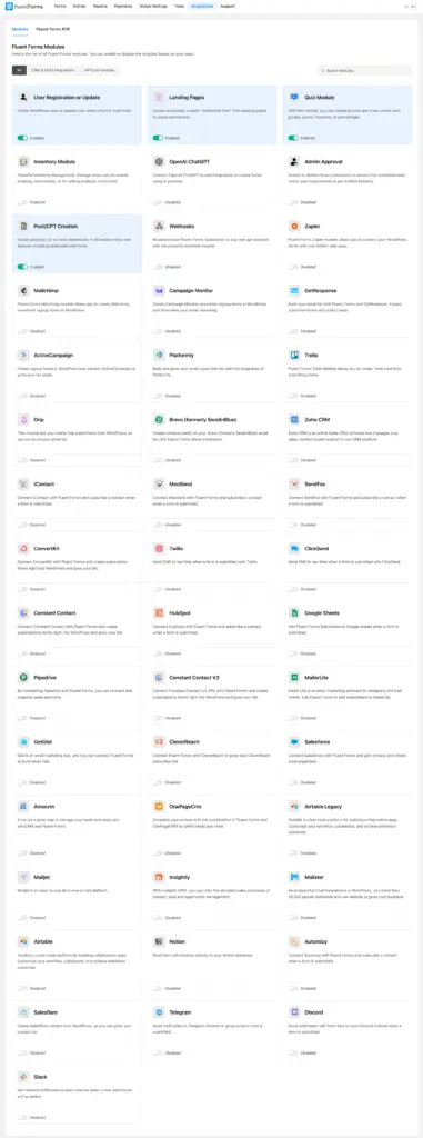Fluent Forms Pro integrations