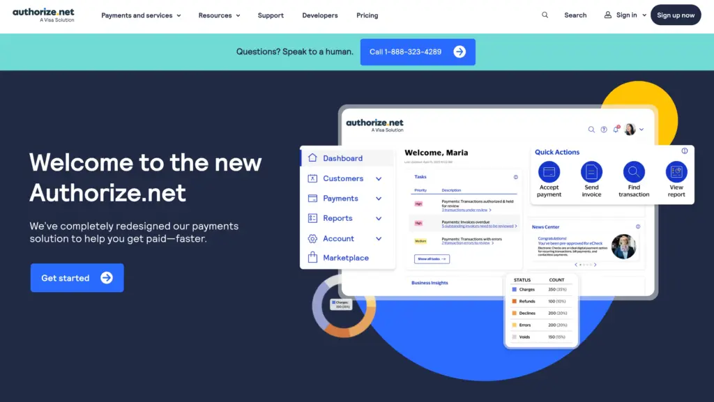 authorize.net website homepage: Welcome to the new Authorize.net