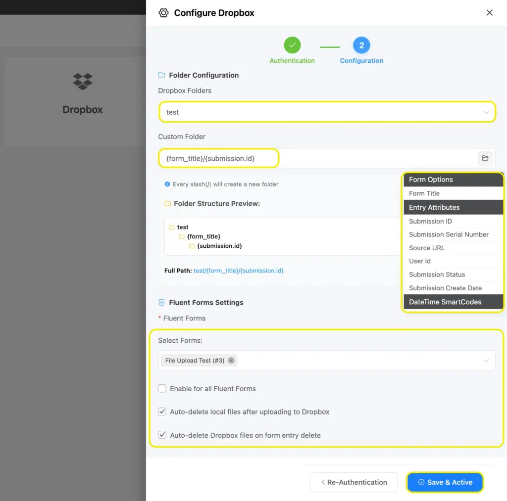 configure Dropbox integration for Fluent forms