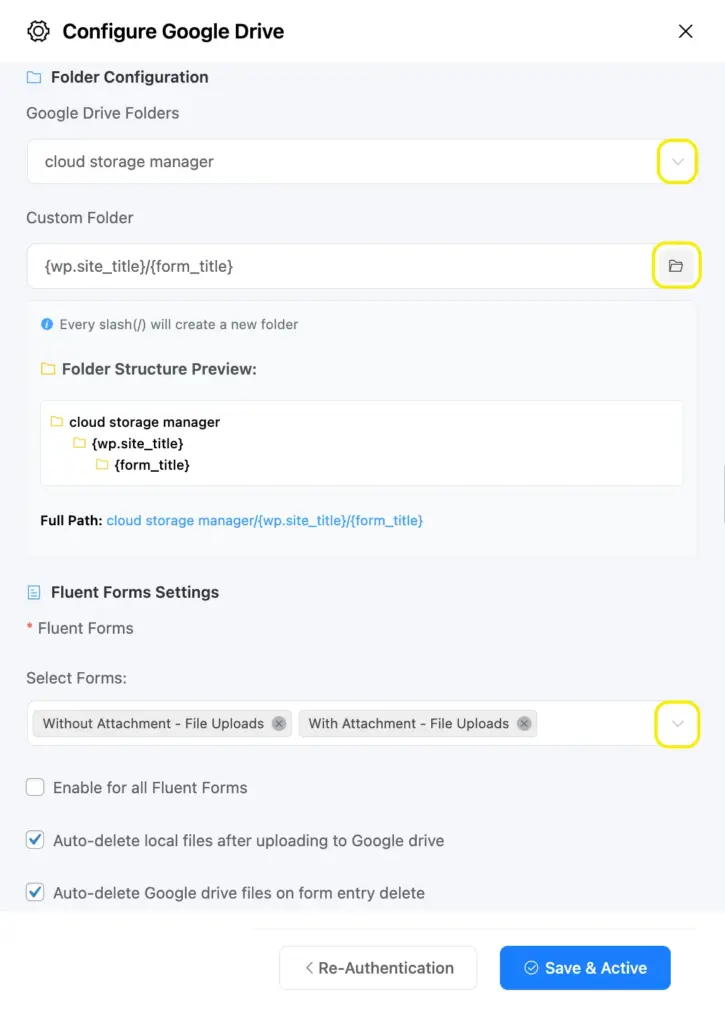 configure Google Drive settings