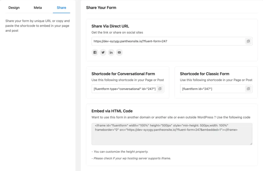 conversational form share options