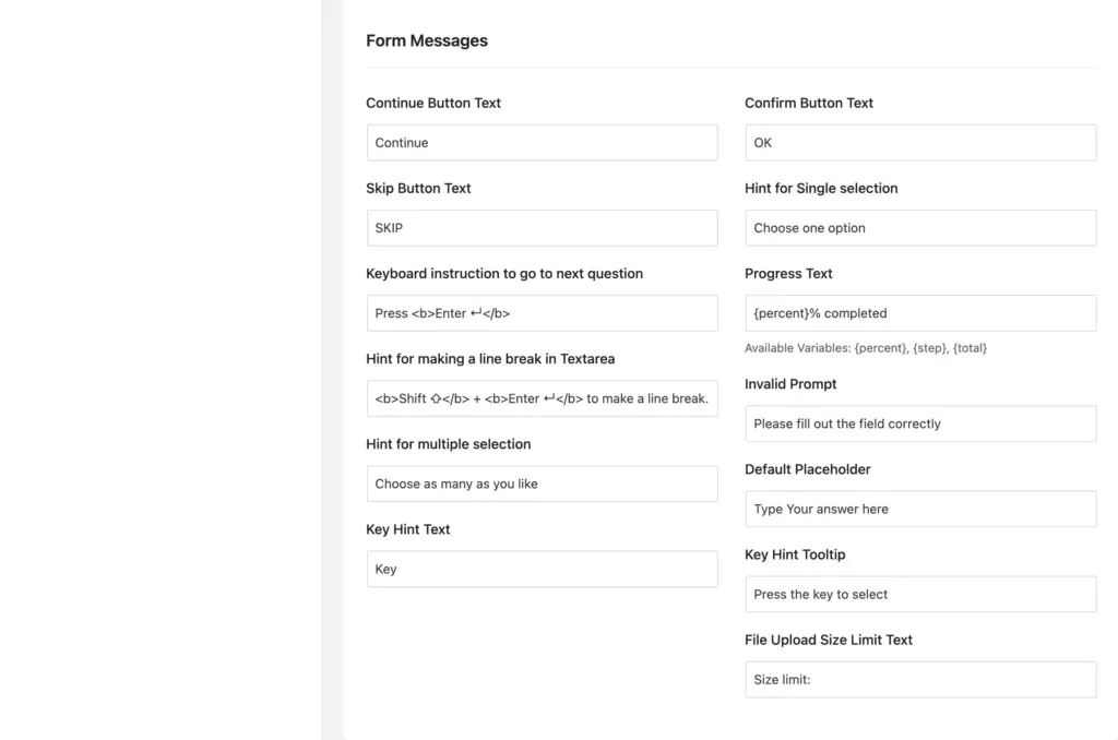 conversational forms message and instruction customization