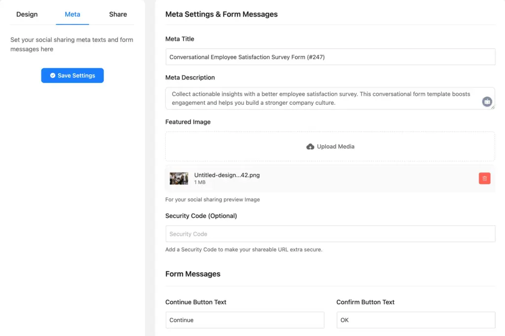 conversational forms meta settings