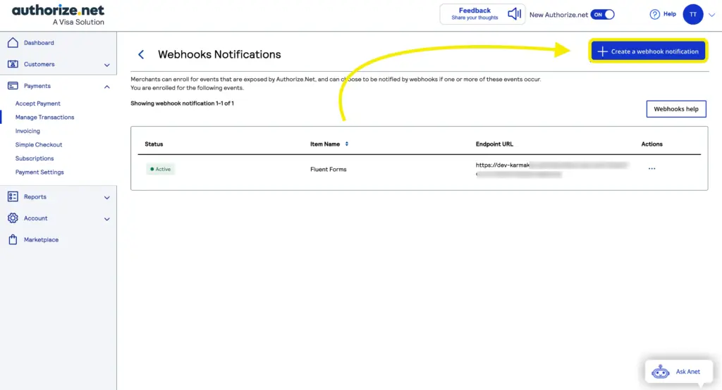Create webhook notification