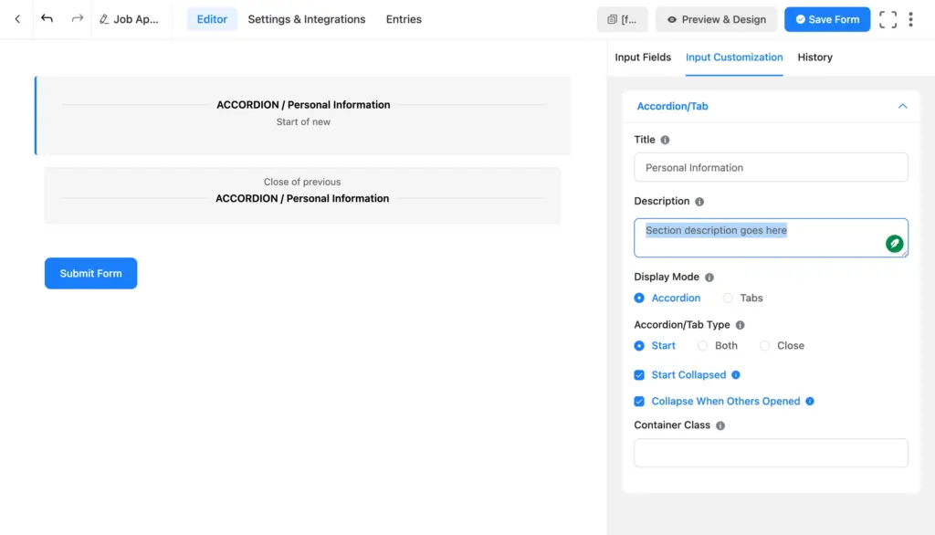 customize accordion field