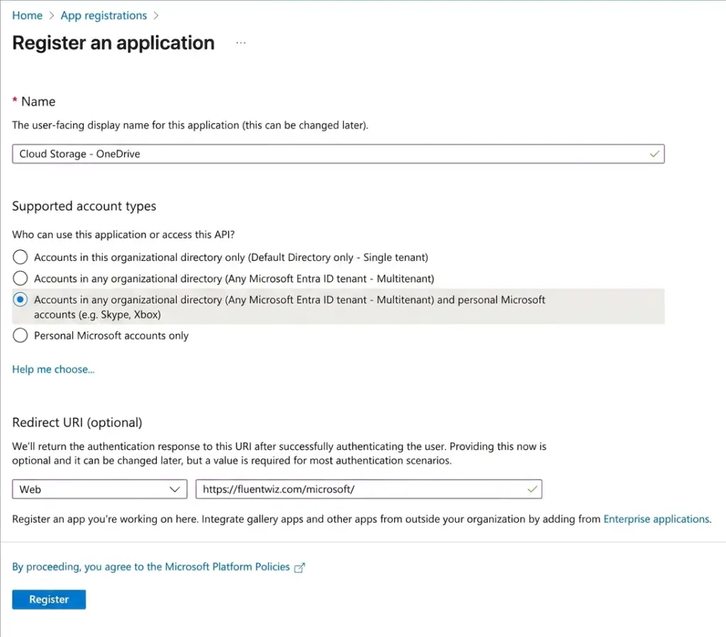 register an application