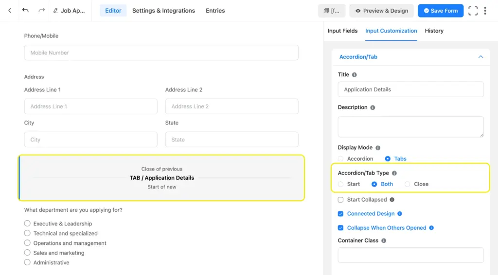 starting new accordion section from the closing of previous section