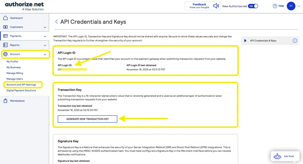Transaction Key authorize.net