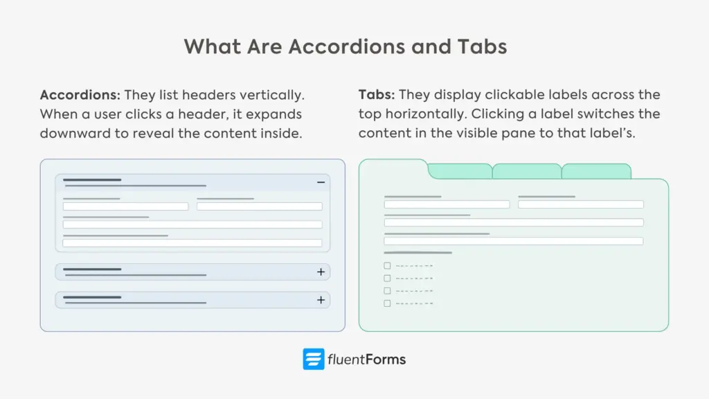 what are accordion and tab sections in WordPress Forms