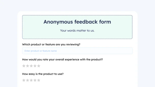 Anonymous Feedback form template for customer survey