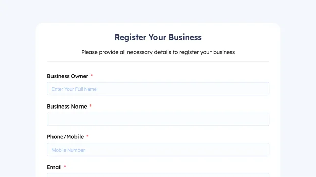 Business Registration Form for organizations