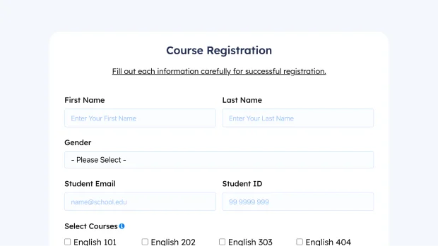 Free Course registration form template thumbnail