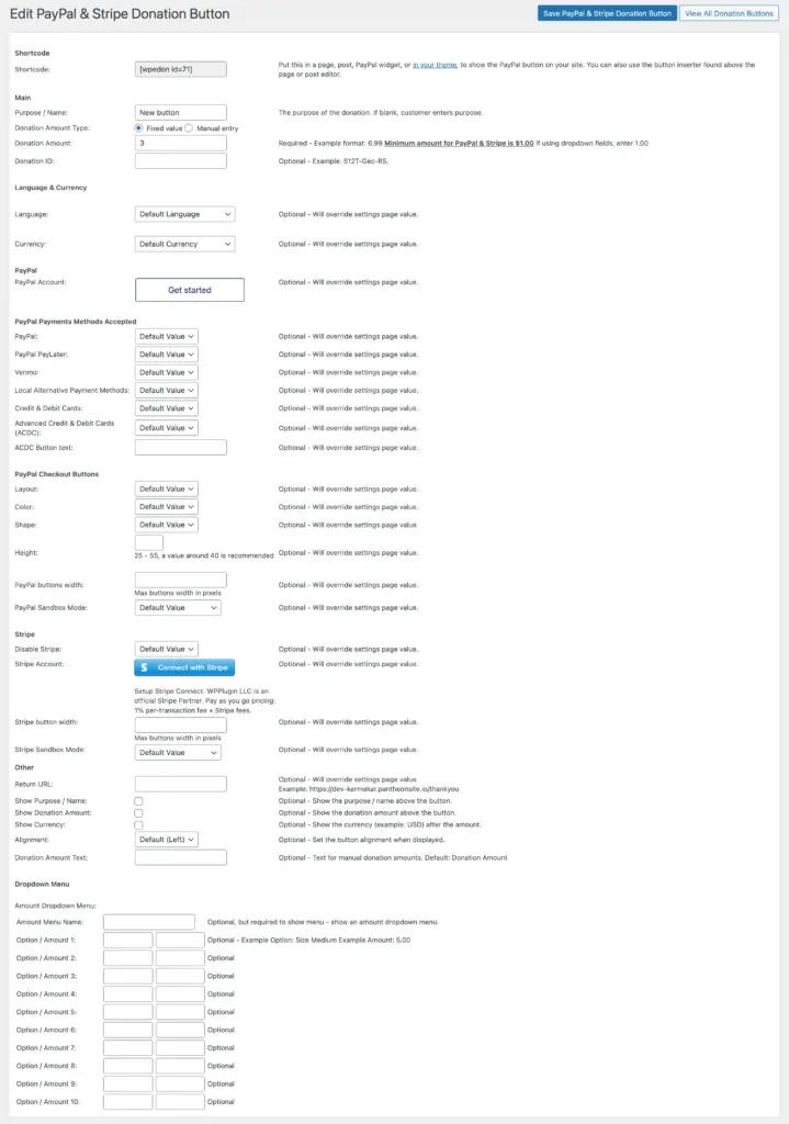 Accept Donations with PayPal & Stripe -  WordPress payment button setup within the plugin