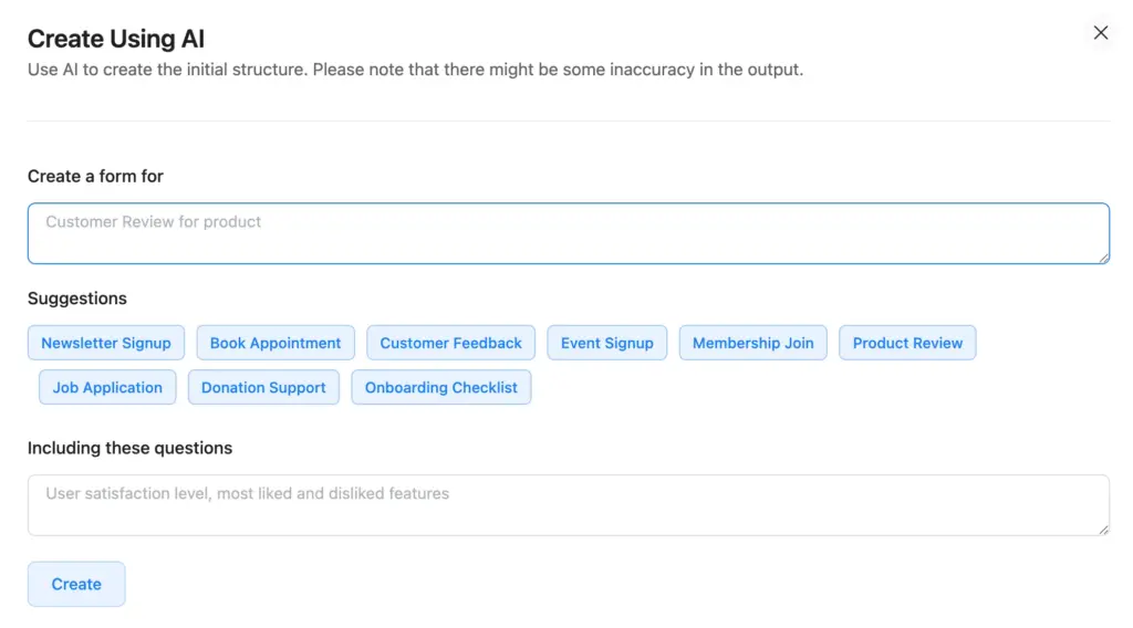 Fluent Forms AI Form Builder