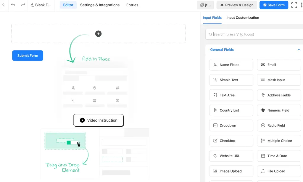 Fluent Forms editor page