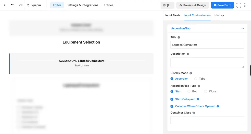 Fluent Forms accordion field