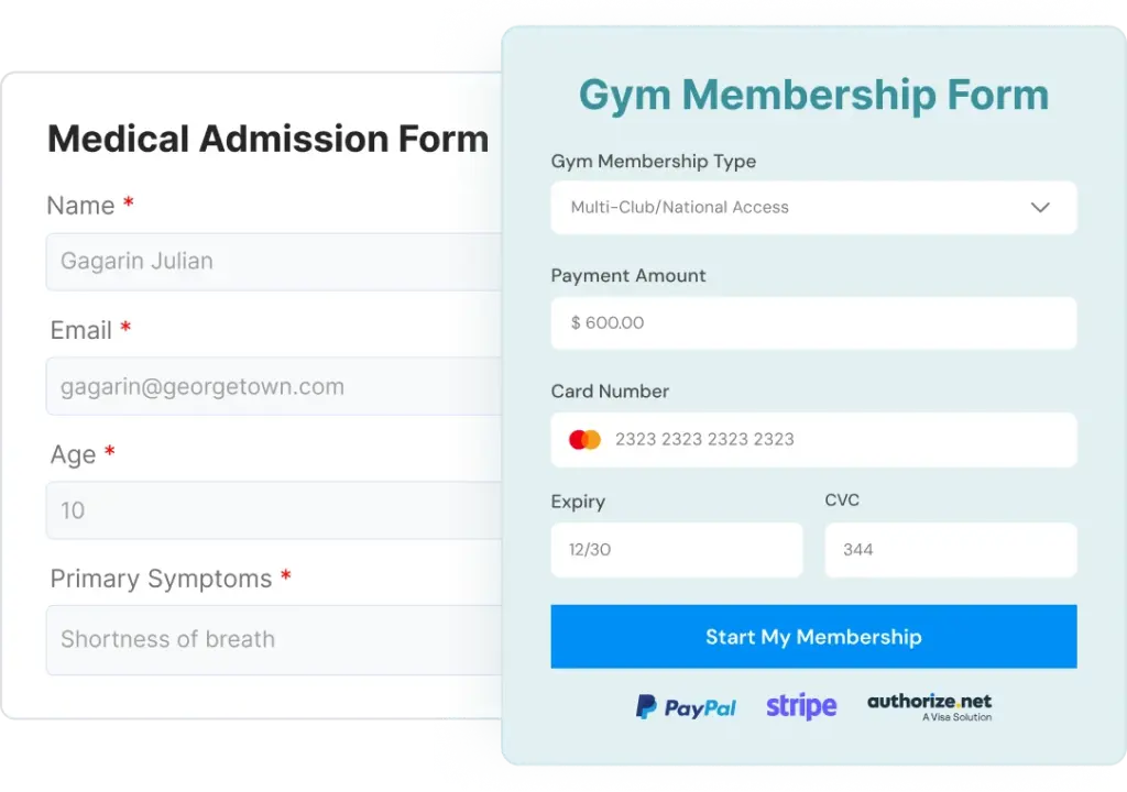 Fluent Forms' health and wellness industry's forms features