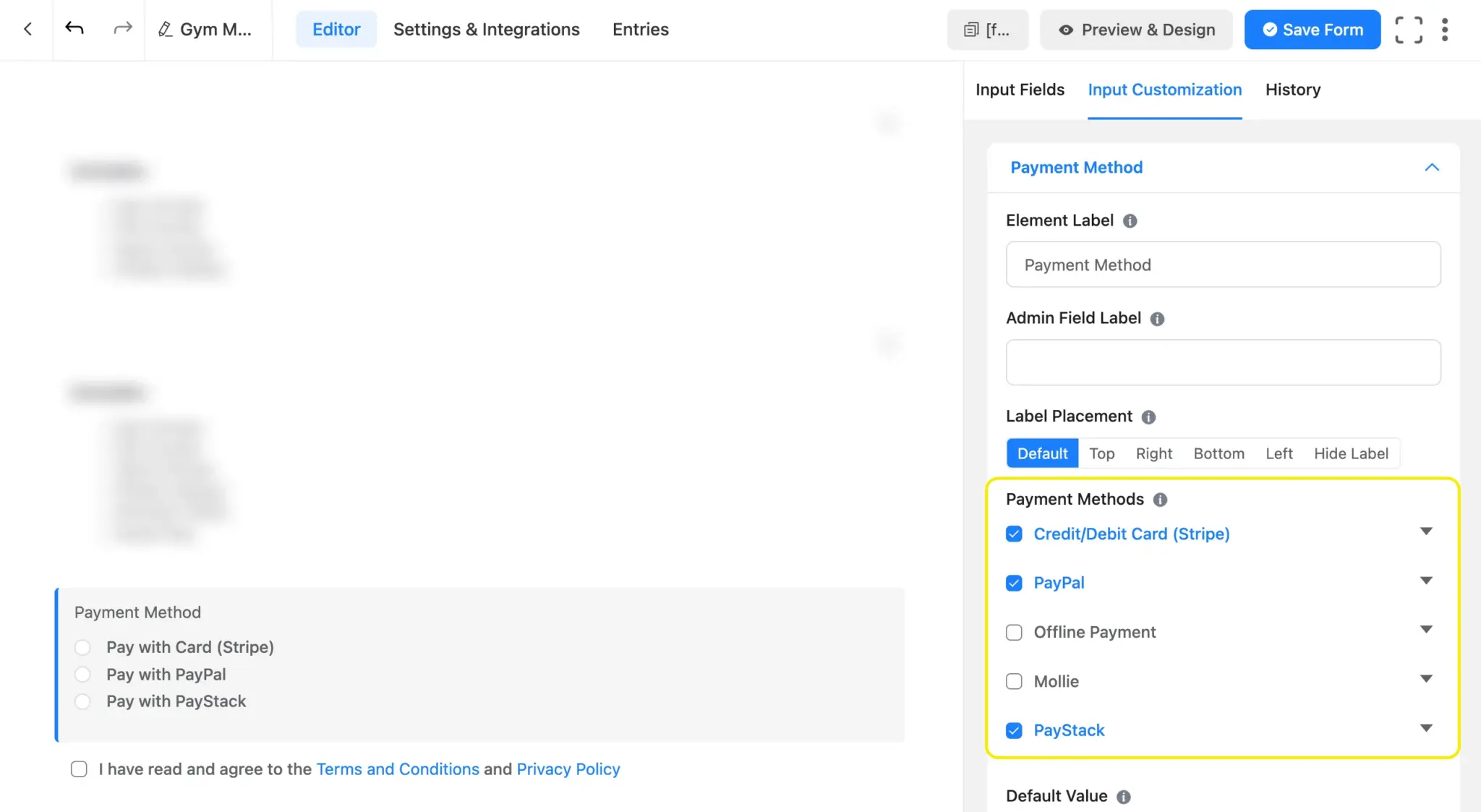 Add a Payment Method field at the bottom so the user sees the Stripe checkout