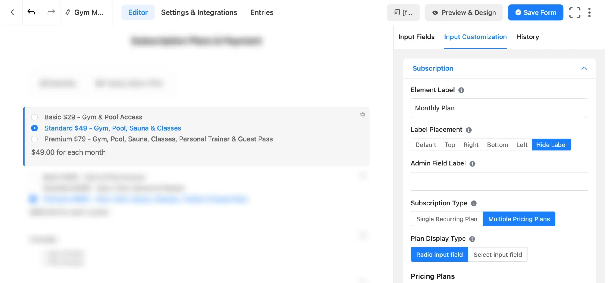 Subscription field options appear in the right panel