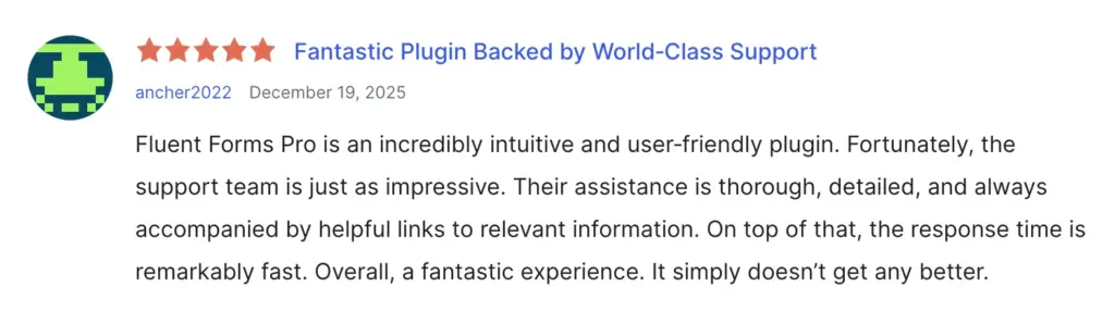 Fluent Forms – WP org user review 63147