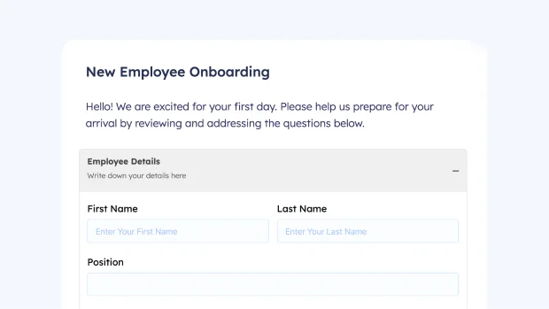 New employee onboarding form for HR