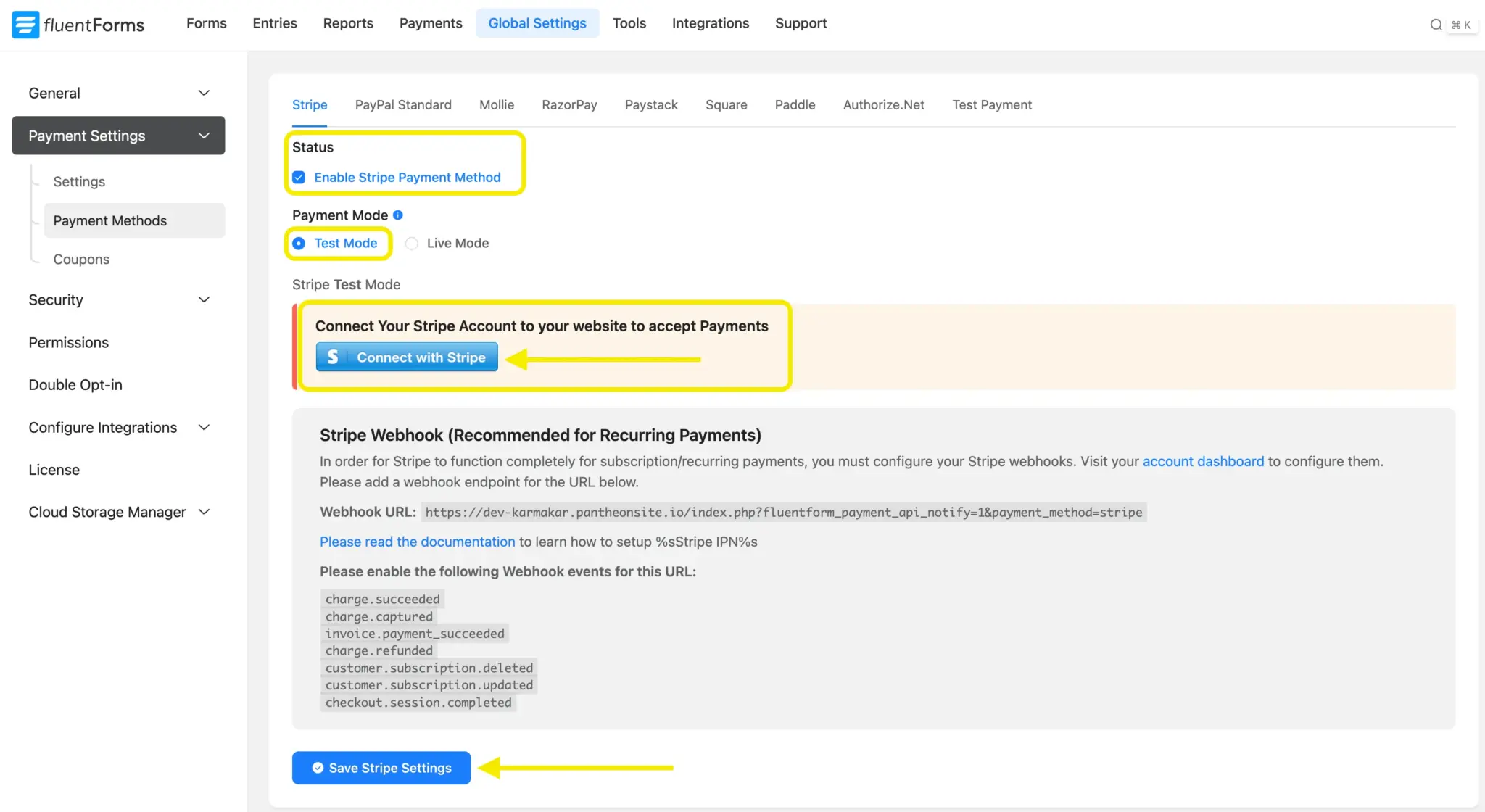 Click "Connect to Stripe"