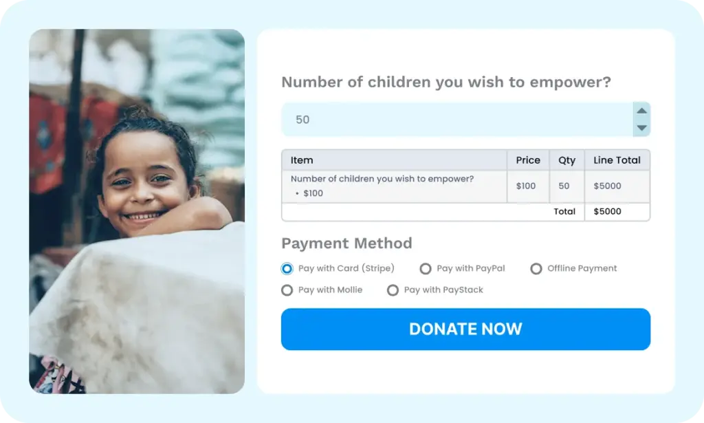 Multiple payment processing options available in Fluent Forms which are perfect for nonprofits.