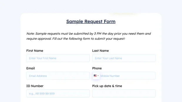 Sample Request Form template for free for ecommerce store