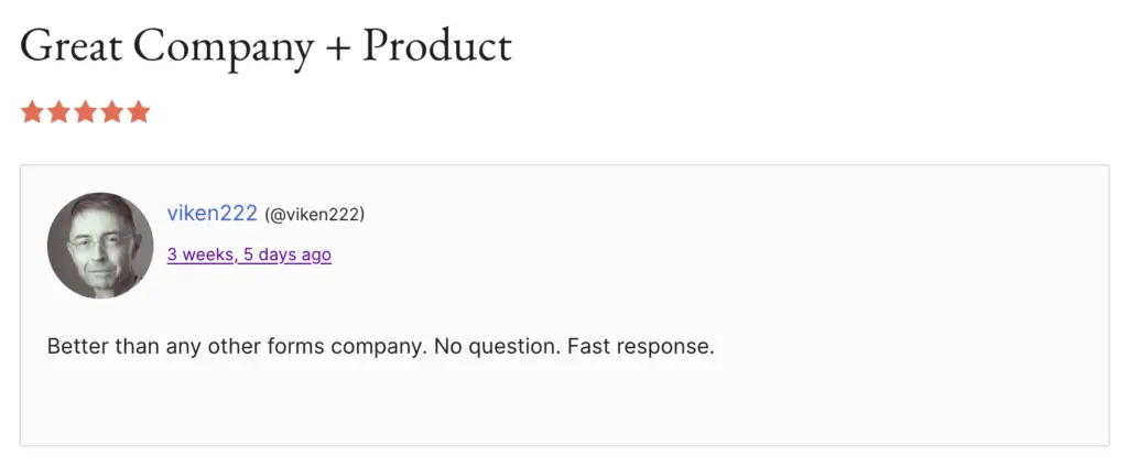 Fluent Forms user review