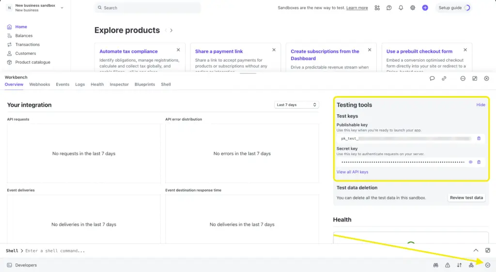Stripe API Keys from Stripe dashboard