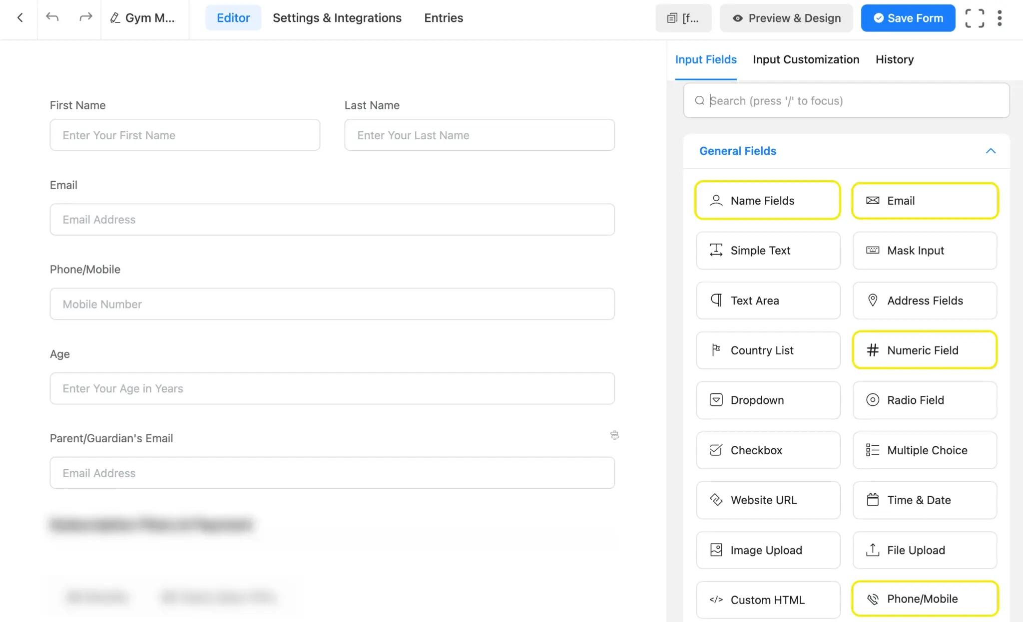 Add the required fields