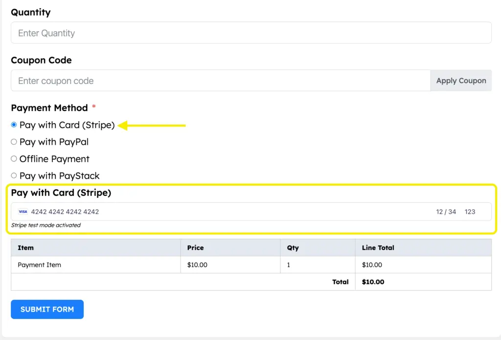 Pay with Stripe - Payment Forms - Created with Fluent Forms