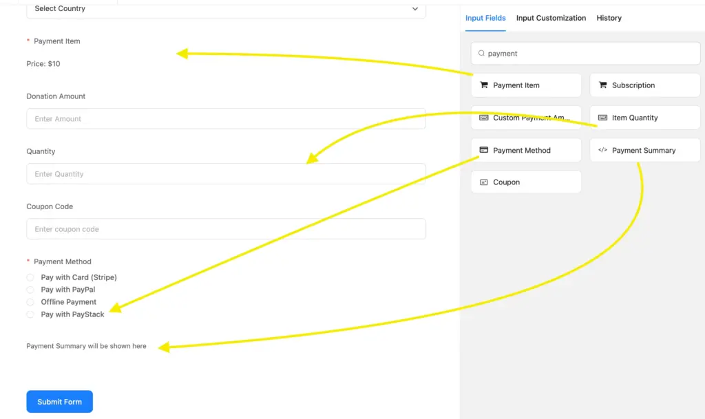 Payment Form - with - Payment Item, Payment Method, Item Quantity and Payment Summary fields