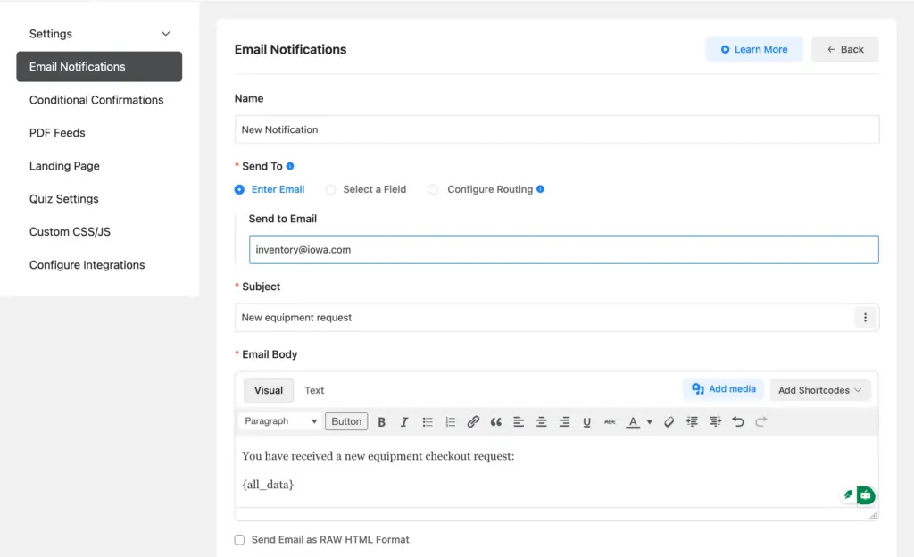 setting up automated email notification for inventory staff