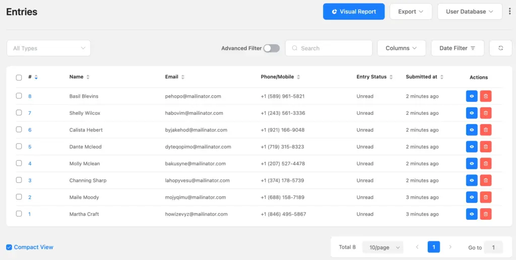 Basic database with a contact form
