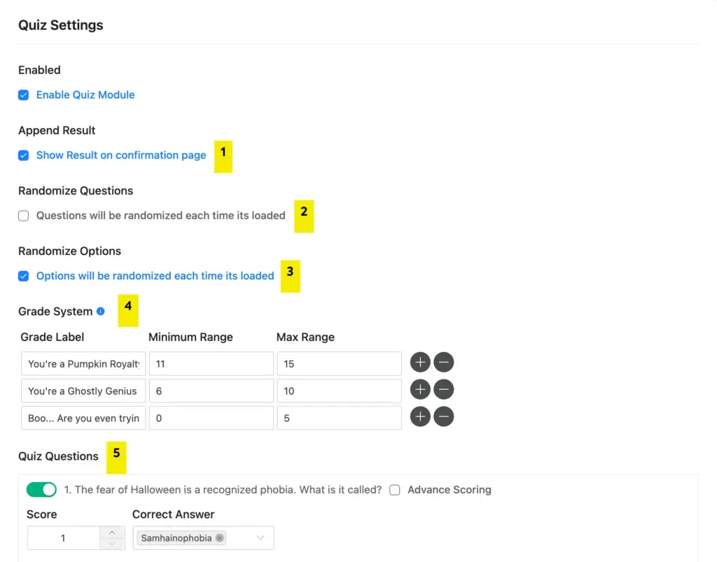 Customize quiz settings in Fluent Forms